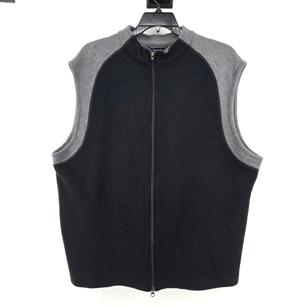 Nike Golf Mens XL 100% Wool Dual Full Zip Vest Black Grey Mock Neck Golf